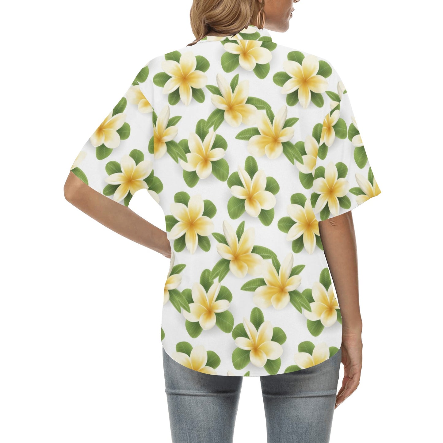Yellow Plumeria Pattern Print Design PM012 Women's Hawaiian Shirt