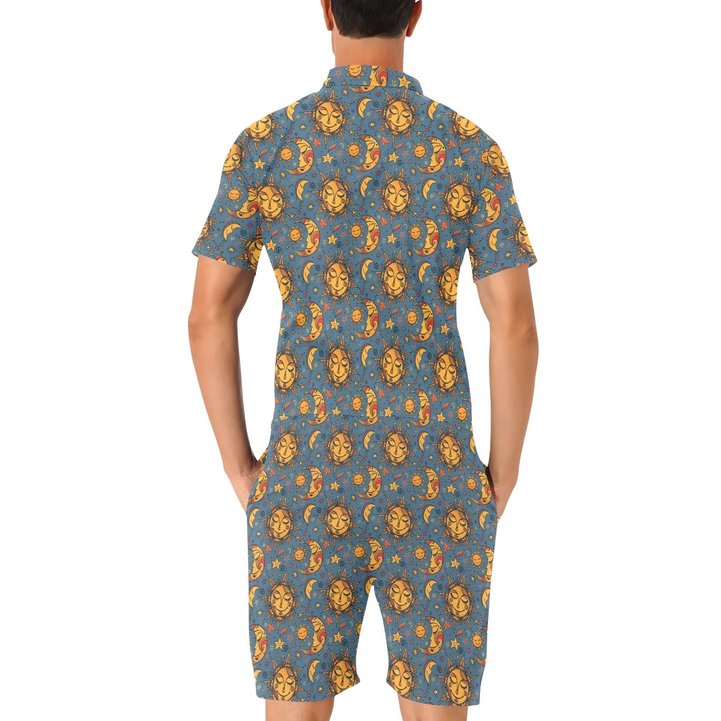 Celestial Moon Sun Pattern Print Design 02 Men's Romper