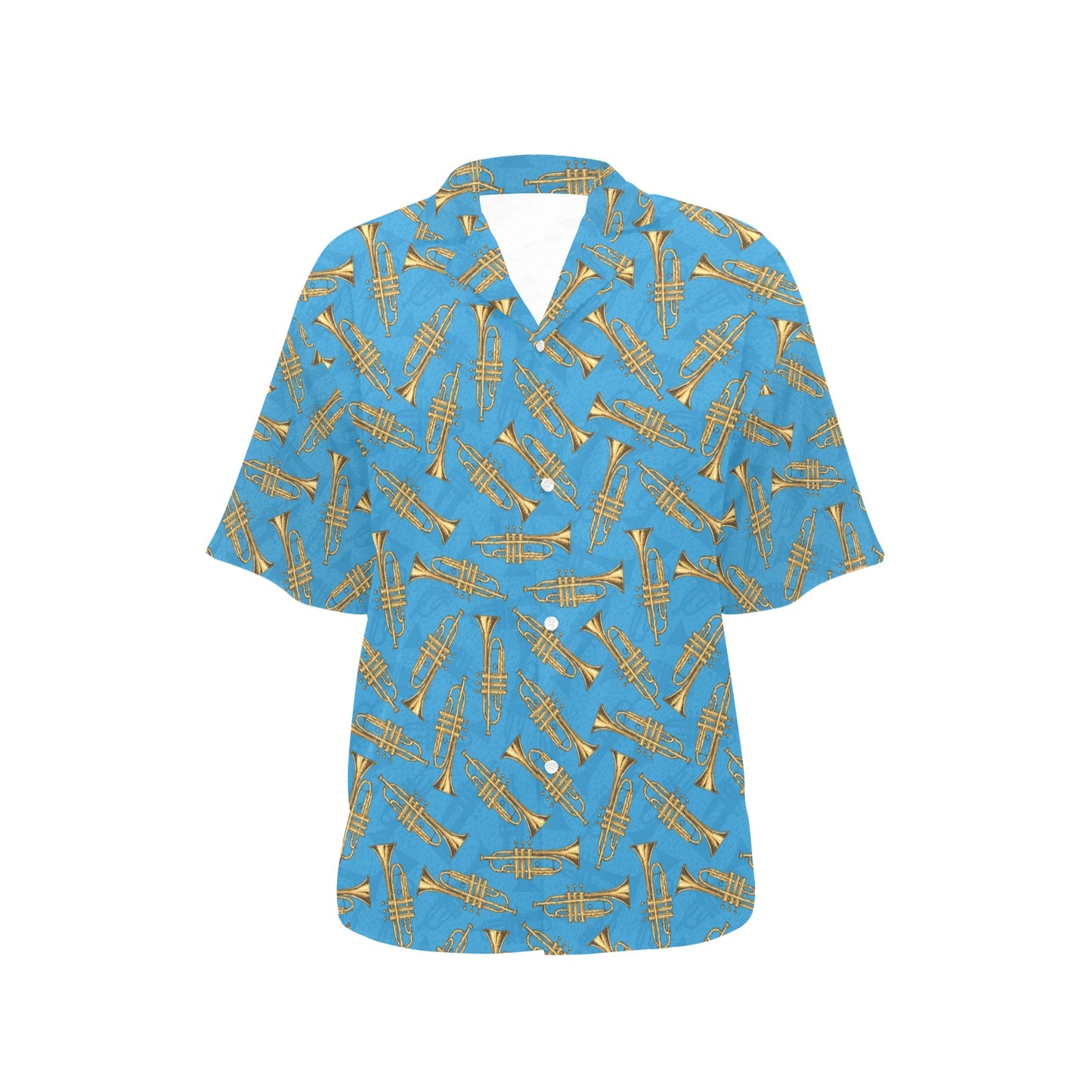 Trumpet Golden Pattern Themed Print Women's Hawaiian Shirt