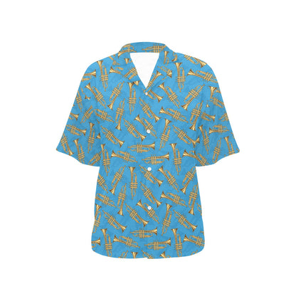 Trumpet Golden Pattern Themed Print Women's Hawaiian Shirt