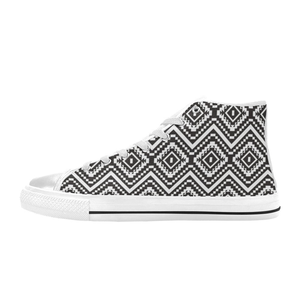 Tribal Pattern Print Design LKS303 High Top Women's White Shoes