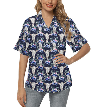 Buffalo Head Print Design LKS402 Women's Hawaiian Shirt