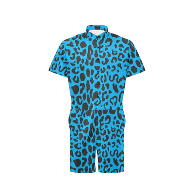 Cheetah Blue Print Pattern Men's Romper