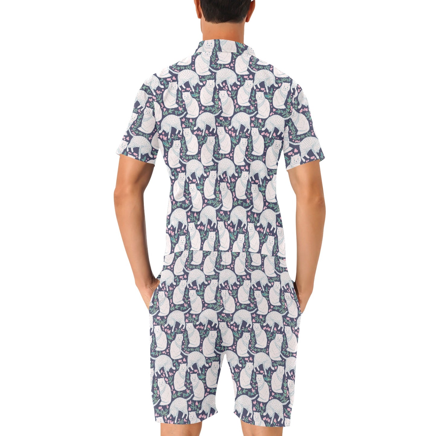 Cat Pattern Print Design 06 Men's Romper