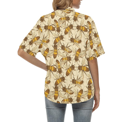 Bee Pattern Print Design BEE05 Women's Hawaiian Shirt