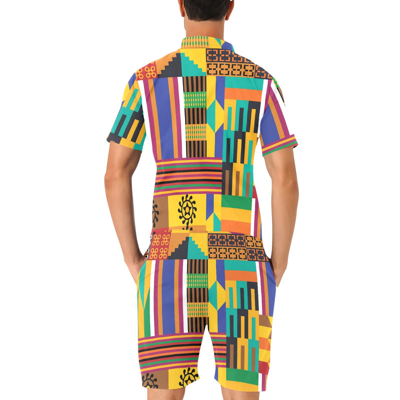 Kente Pattern Print Design 03 Men's Romper