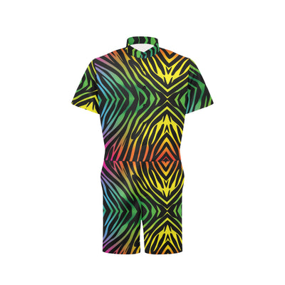 Rainbow Zebra Themed Print Men's Romper