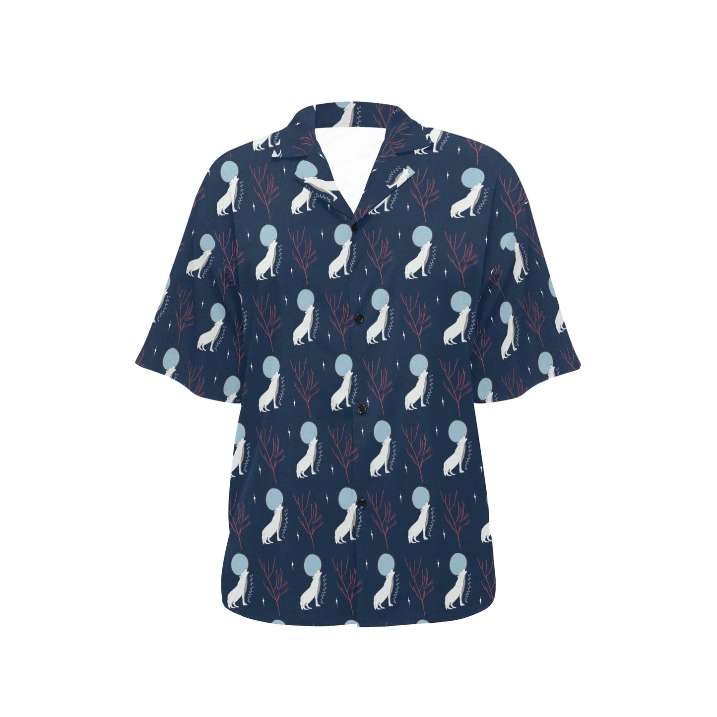 Wolf Moon Print Design LKS304 Women's Hawaiian Shirt