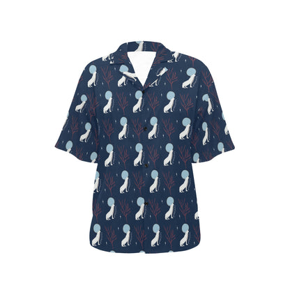 Wolf Moon Print Design LKS304 Women's Hawaiian Shirt