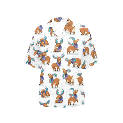 Moose Cute Pattern Print Design 01 Women's Hawaiian Shirt