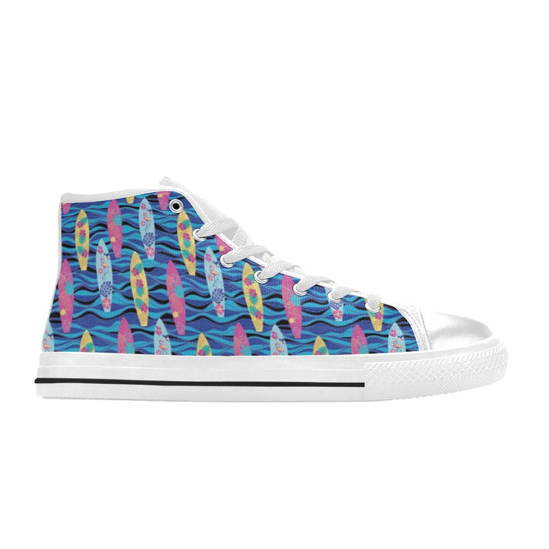 Surfboard Print Design LKS304 High Top Women's White Shoes