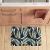 Gold Glitter Cyan Tropical Palm Leaves Kitchen Mat