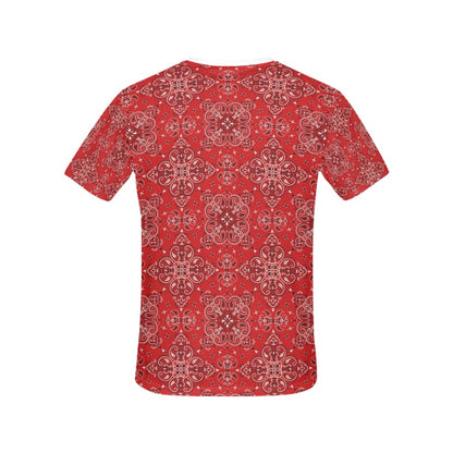 Bandana Red Pattern Print Design LKS3010 Women's  T-shirt
