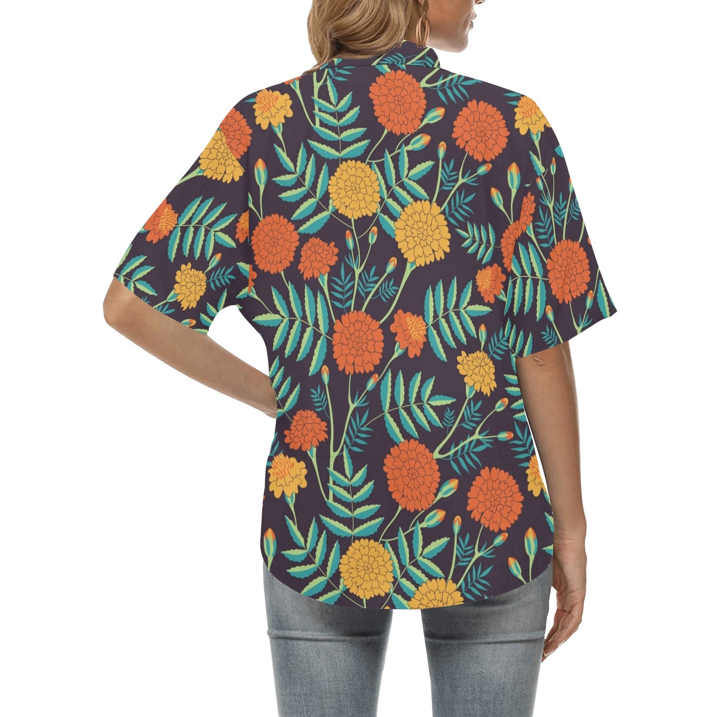 Marigold Pattern Print Design MR01 Women's Hawaiian Shirt