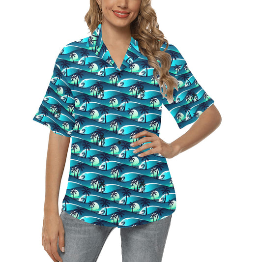 Beach Wave Design Print Women's Hawaiian Shirt