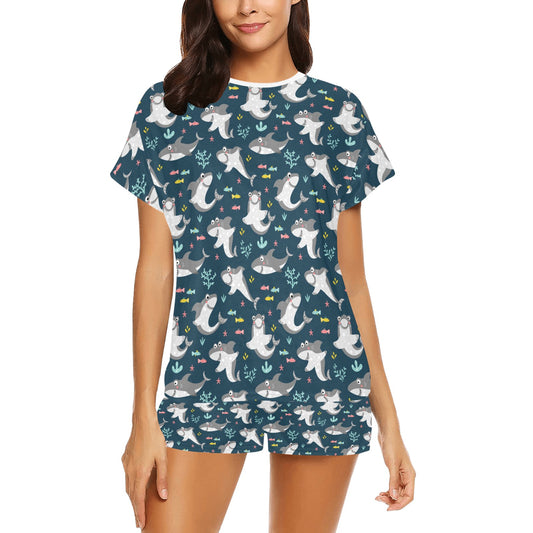 Shark Print Design LKS307 Women's Short Pajama Set