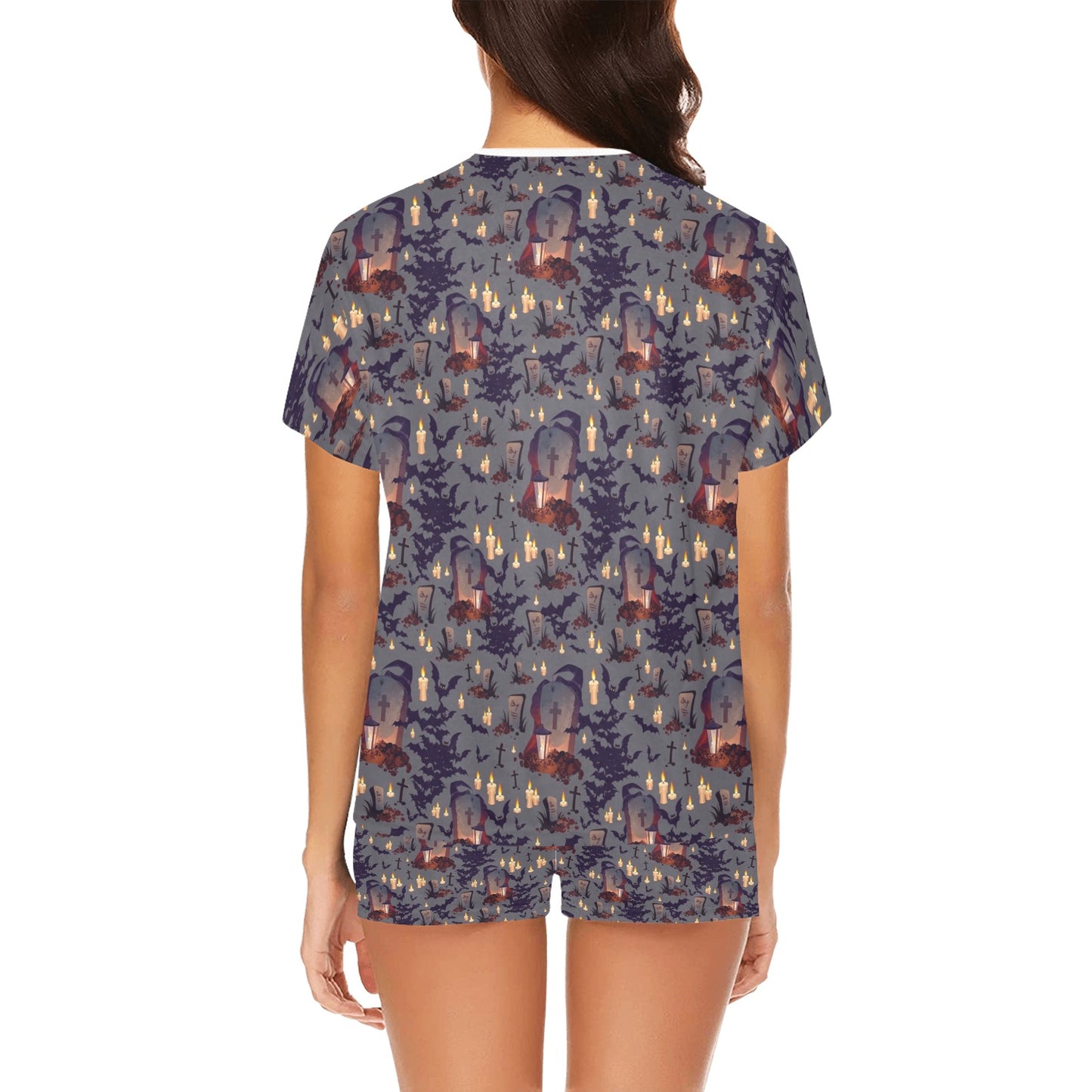 Creepy Graveyard Print Design LKS301 Women's Short Pajama Set