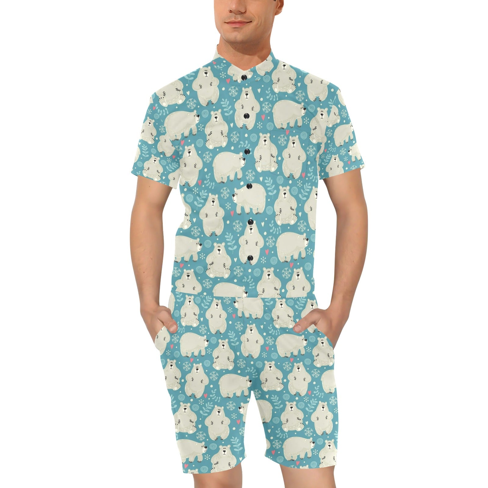 Bear Pattern Print Design BE04 Men's Romper