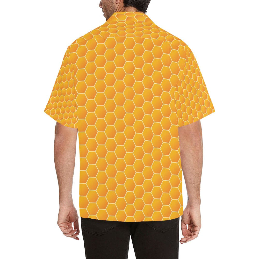 Honey Bee Honeycomb Print Design LKS3011 Men's Hawaiian Shirt