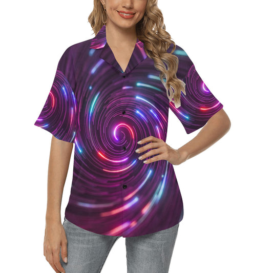 Vortex Twist Swirl Purple Neon Print Women's Hawaiian Shirt