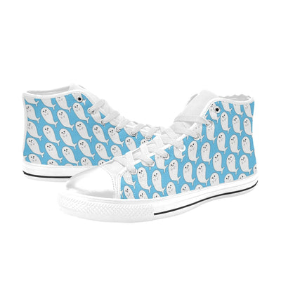 Sea Lion Print Design LKS402 High Top Women's White Shoes