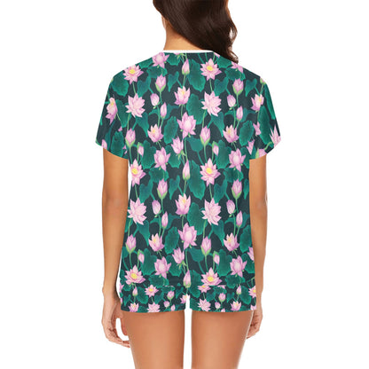 Water Lily Print Design LKS302 Women's Short Pajama Set