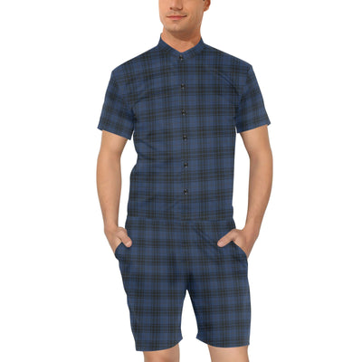 Navy Blue Tartan Plaid Pattern Men's Romper