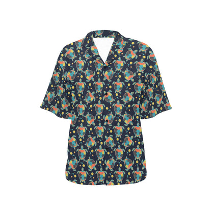 Sea Turtle Colorful with bubble Print Women's Hawaiian Shirt
