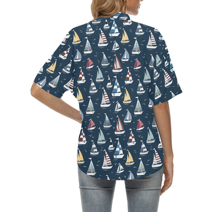 Sailboat Print Design LKS306 Women's Hawaiian Shirt