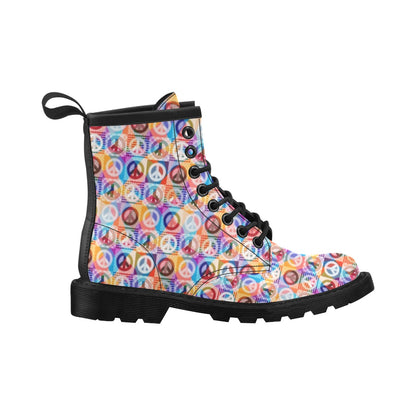 Peace Sign Patchwork Design Print Women's Boots