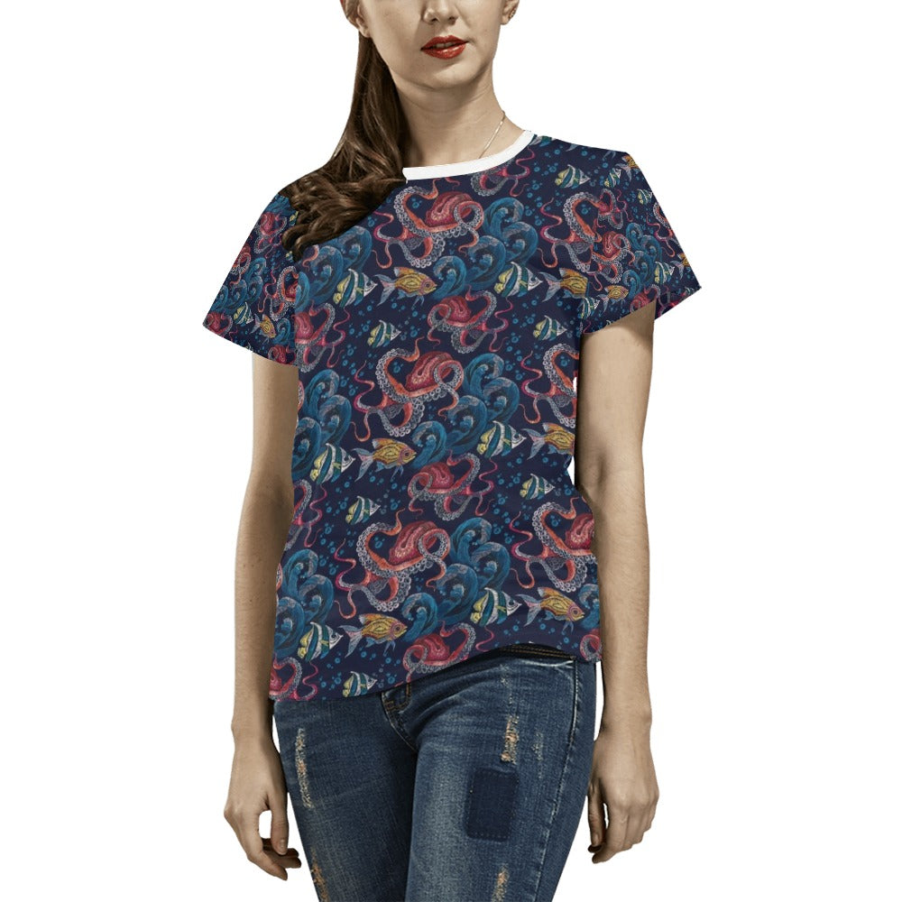Underwater Giant Squid Print Design LKS302 Women's  T-shirt