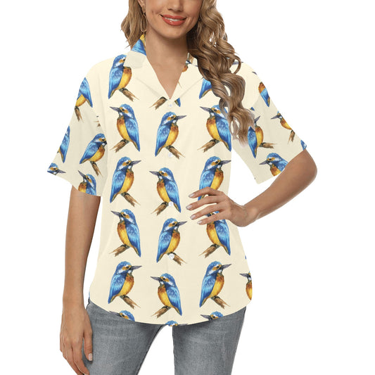 Kingfisher Pattern Print Design 01 Women's Hawaiian Shirt