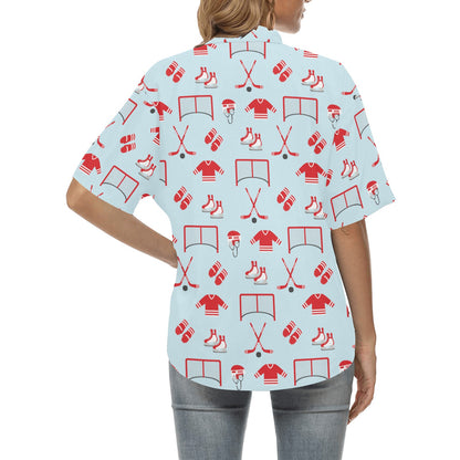 Hockey Red Equipment Print Design LKS305 Women's Hawaiian Shirt