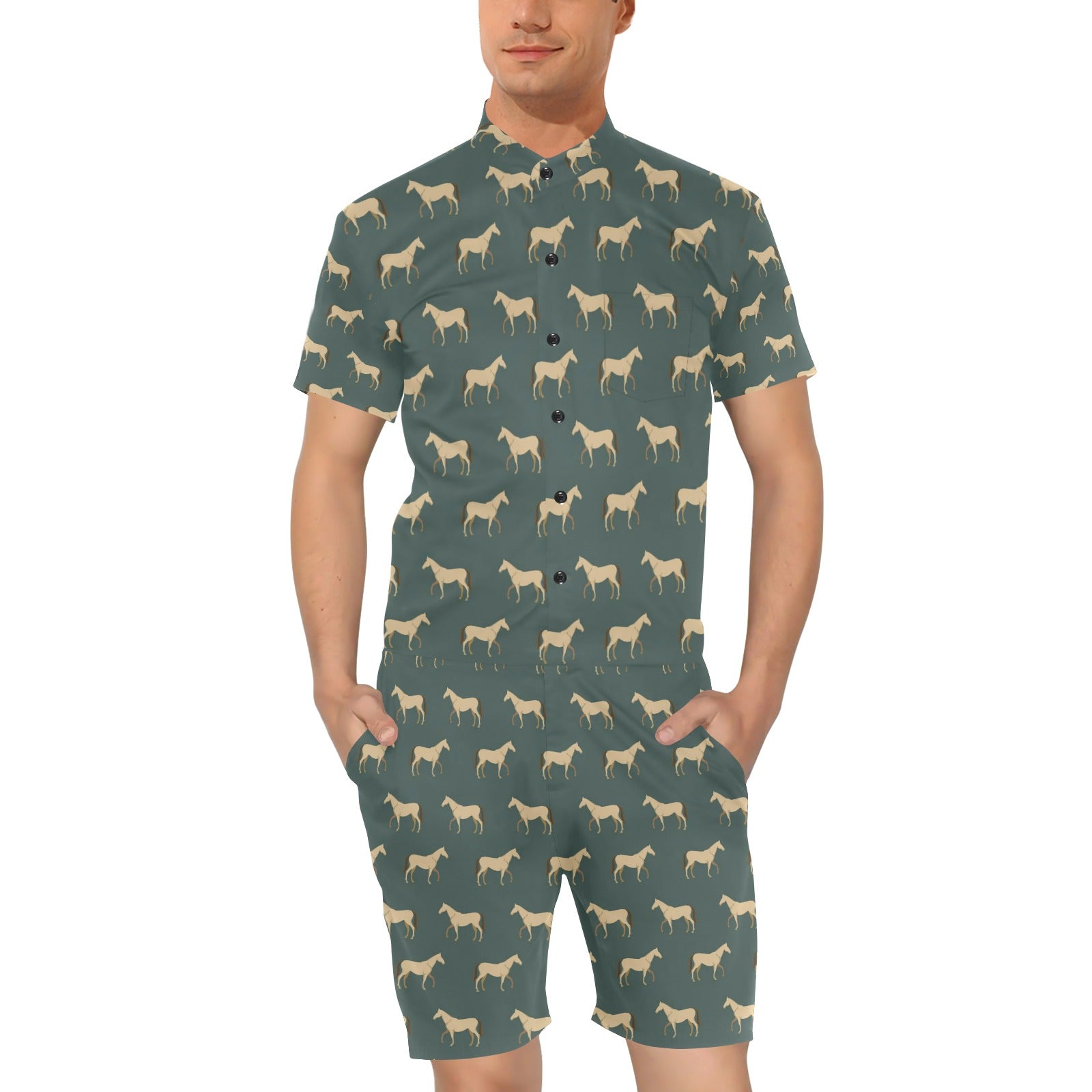 Horse Classic Themed Pattern Print Men's Romper