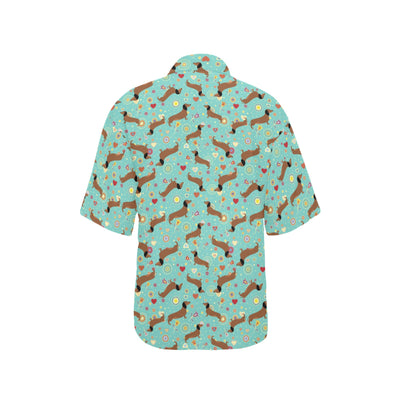 Dachshund with Floral Print Pattern Women's Hawaiian Shirt