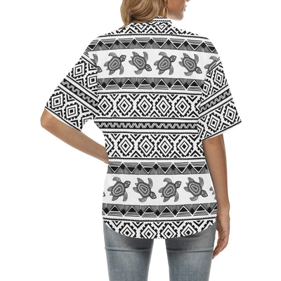 Sea Turtle Tribal Aztec Women's Hawaiian Shirt