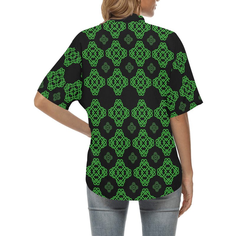 Celtic Knot Green Neon Design Hawaiian Shirt for Women