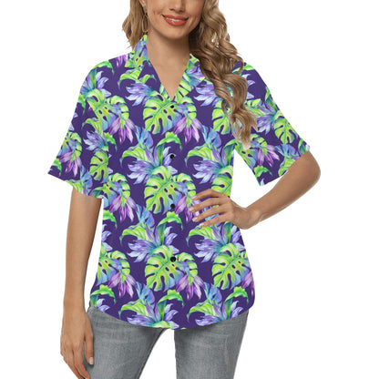 Tropical Flower Pattern Print Design TF019 Women's Hawaiian Shirt