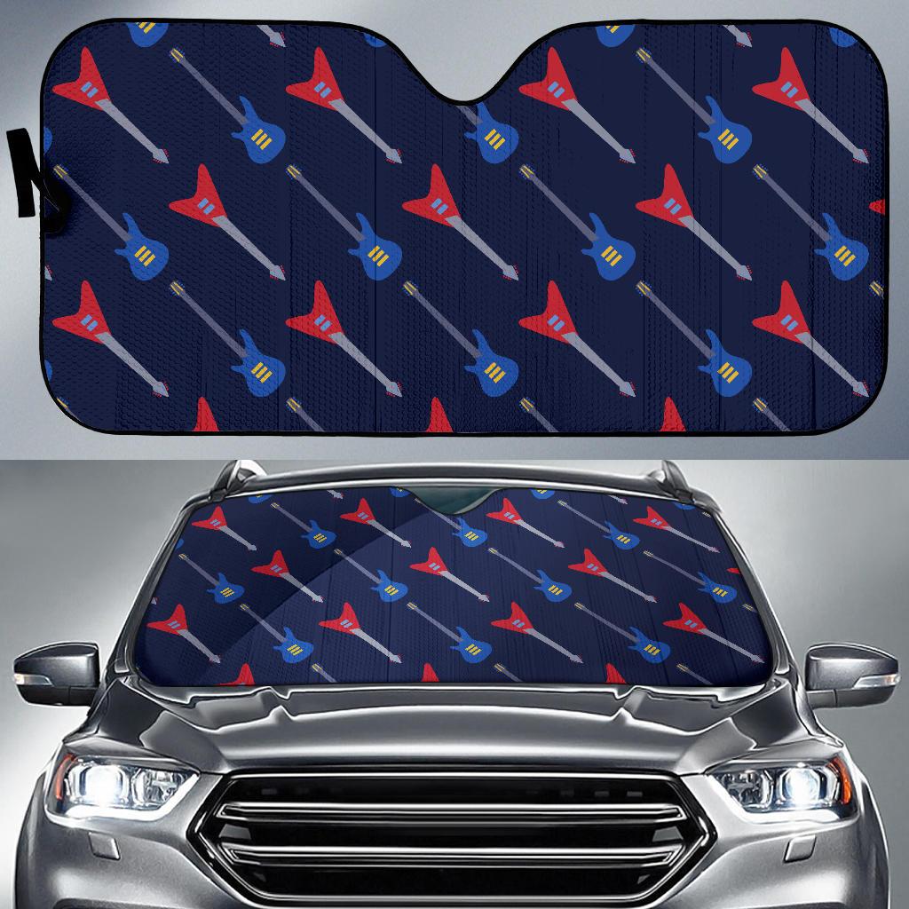 Electric Guitar Pattern Print Design 01 Car Sun Shade-JORJUNE.COM
