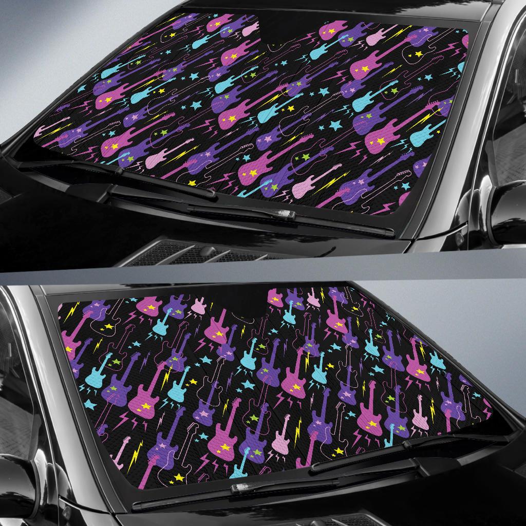 Electric Guitar Pattern Print Design 02 Car Sun Shade-JORJUNE.COM