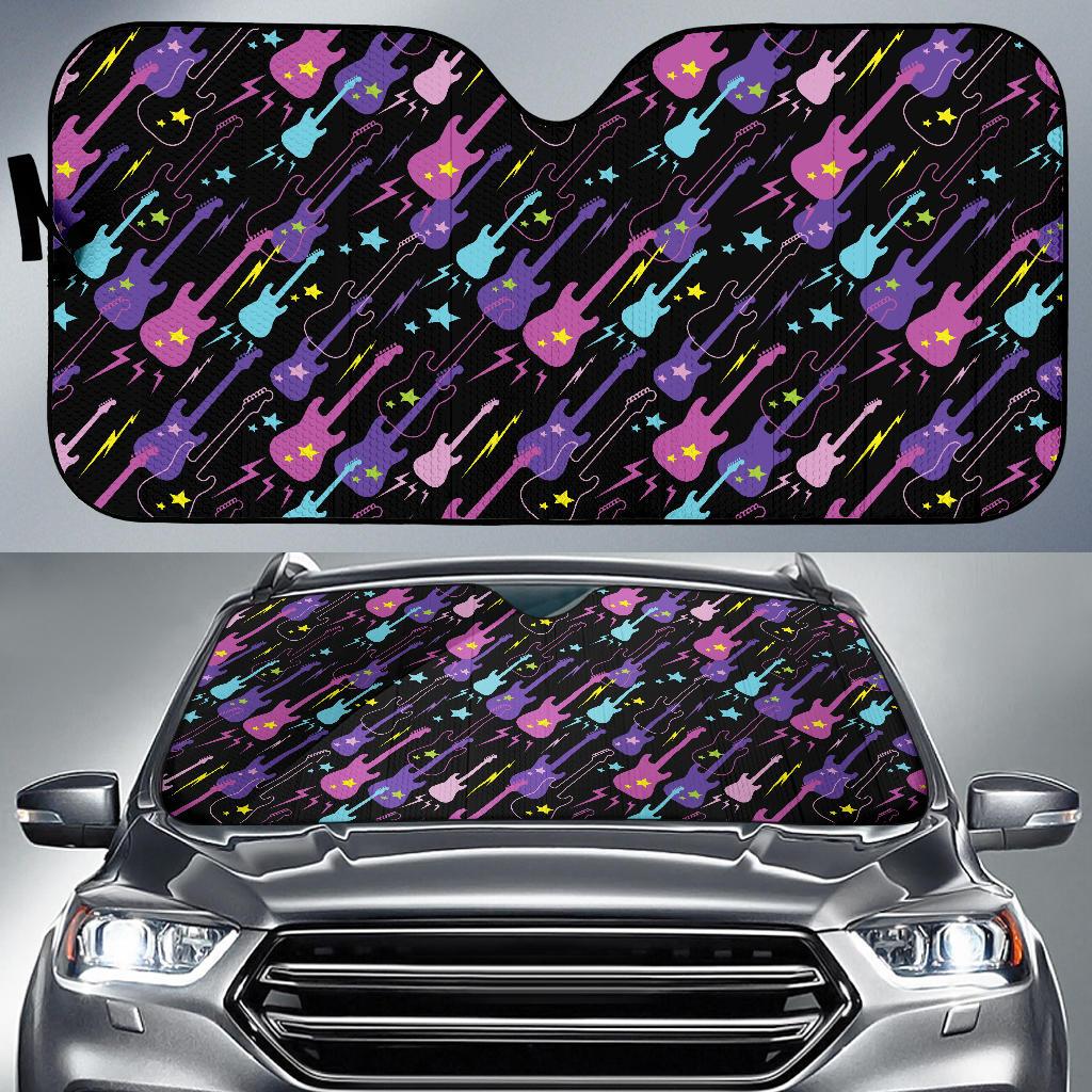 Electric Guitar Pattern Print Design 02 Car Sun Shade-JORJUNE.COM