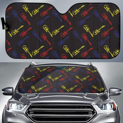 Electric Guitar Pattern Print Design 03 Car Sun Shade-JORJUNE.COM