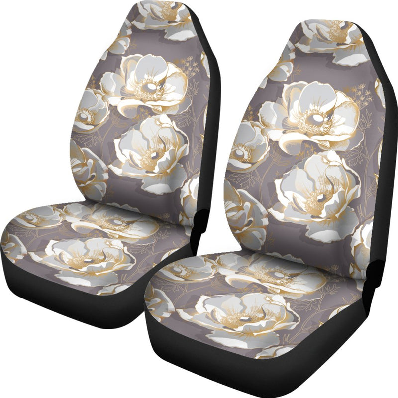 Elegant Grey Flower Print Universal Fit Car Seat Covers