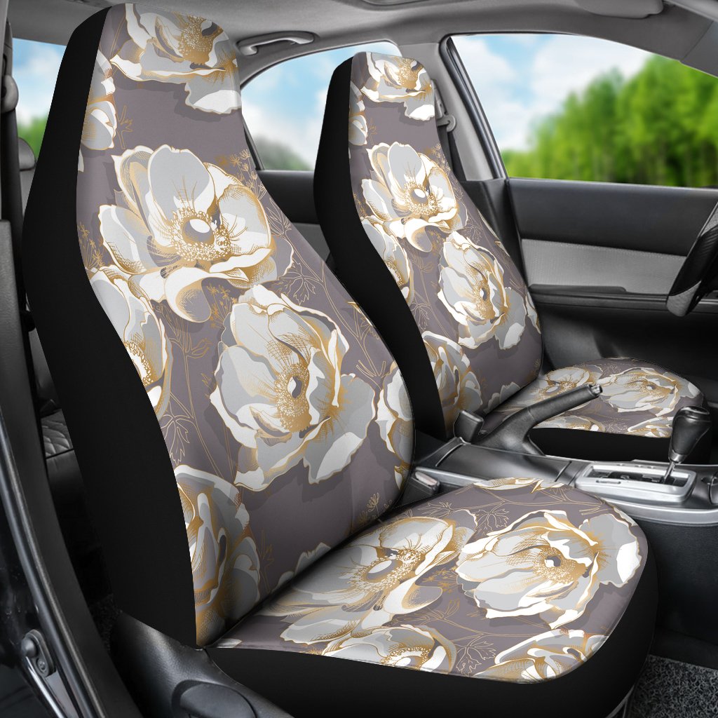 Elegant Grey Flower Print Universal Fit Car Seat Covers