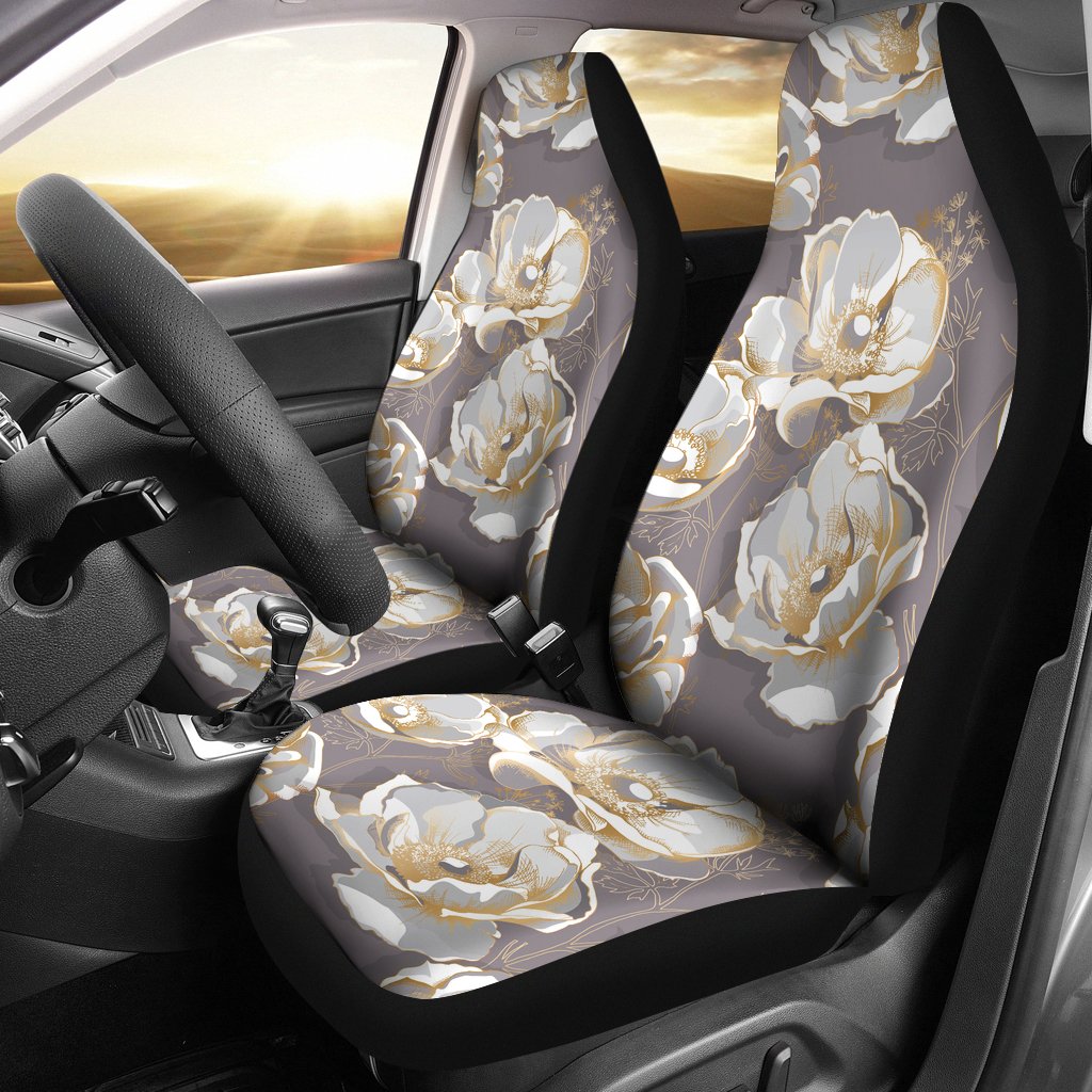 Elegant Grey Flower Print Universal Fit Car Seat Covers