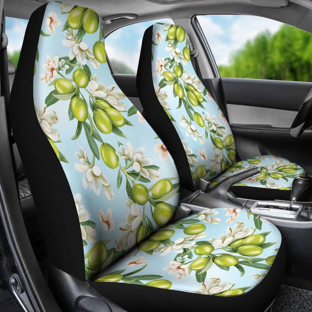 Elegant Olive Floral Print Universal Fit Car Seat Covers