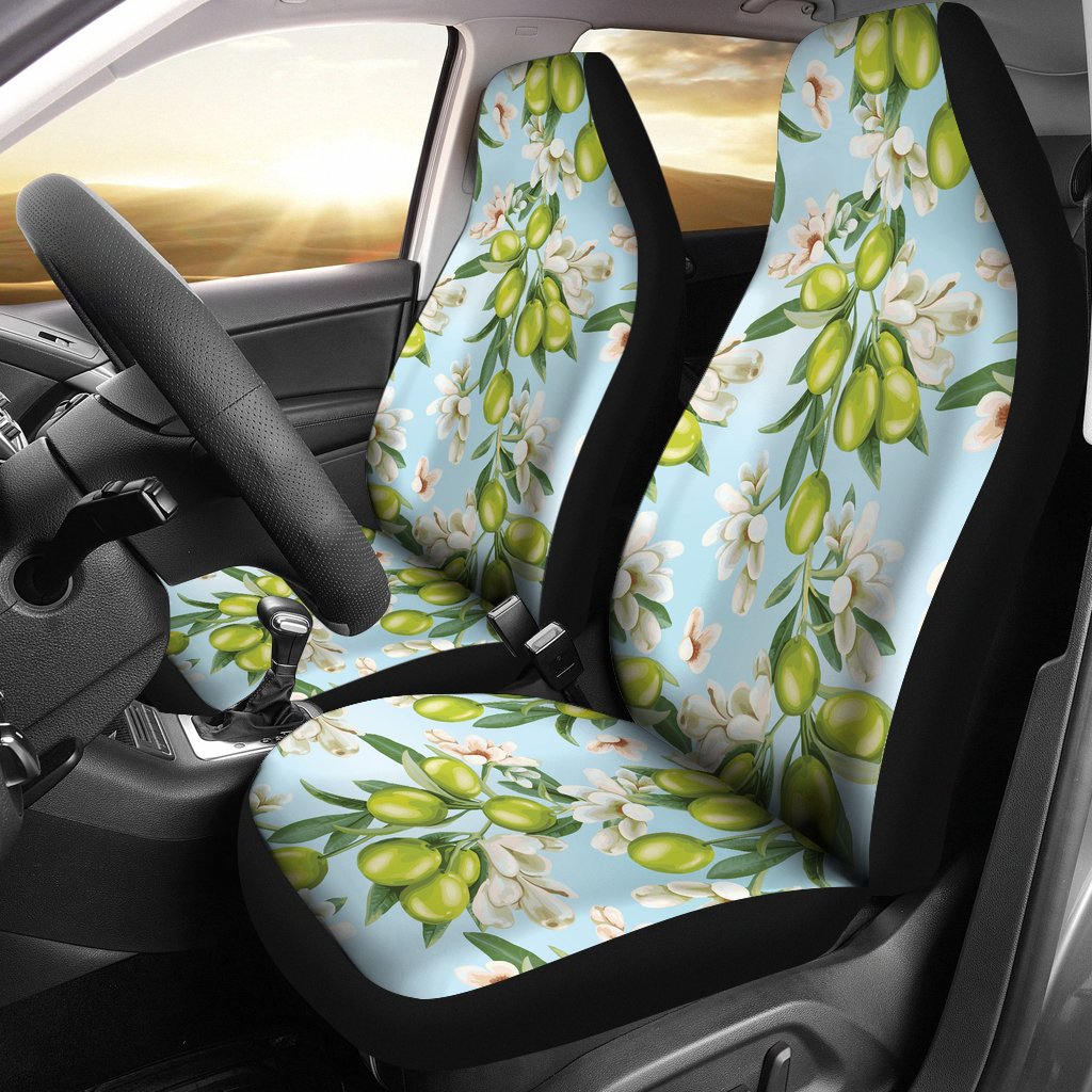 Elegant Olive Floral Print Universal Fit Car Seat Covers