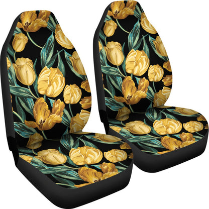 Elegant Yellow Tulip Print Universal Fit Car Seat Covers