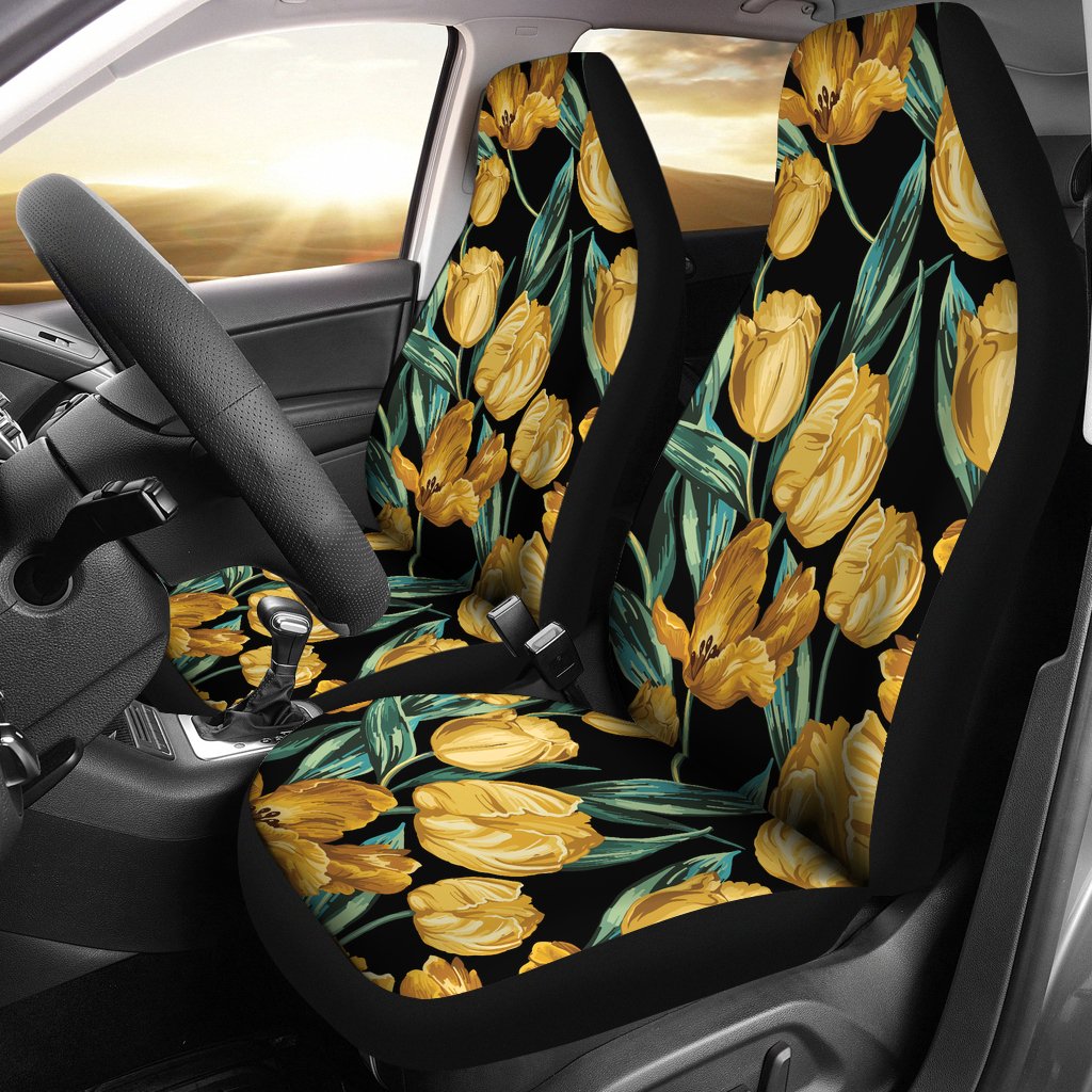 Elegant Yellow Tulip Print Universal Fit Car Seat Covers