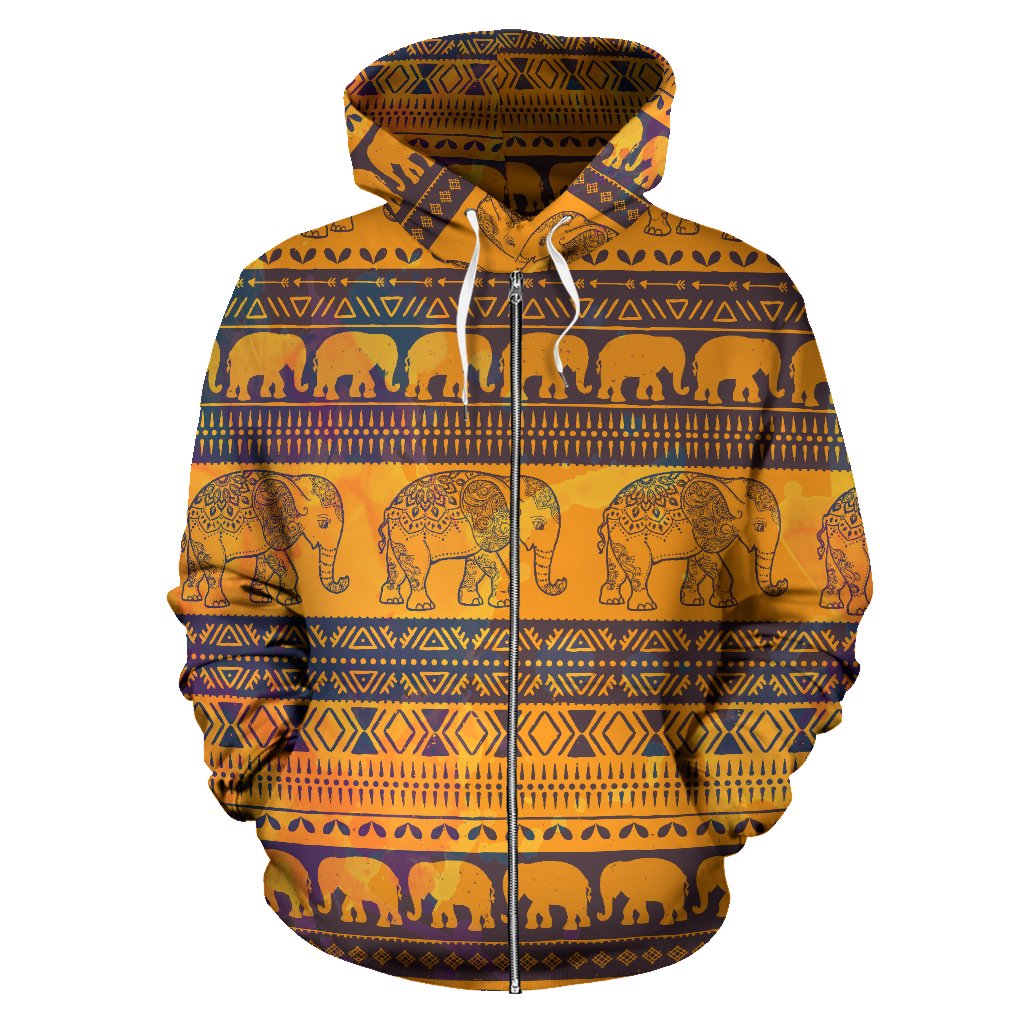 Elephant Aztec All Over Zip Up Hoodie
